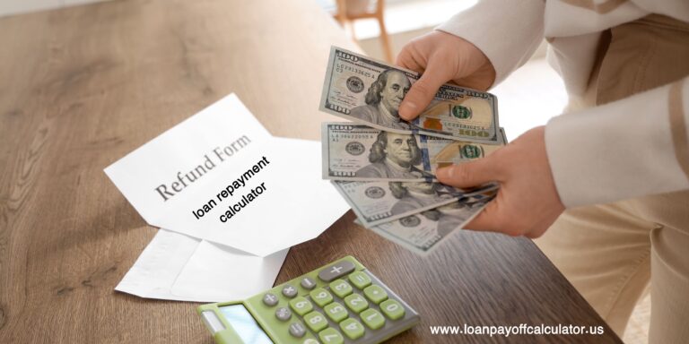 Loan Repayment Calculator dashboard showing monthly payment, total interest, and payoff timeline.